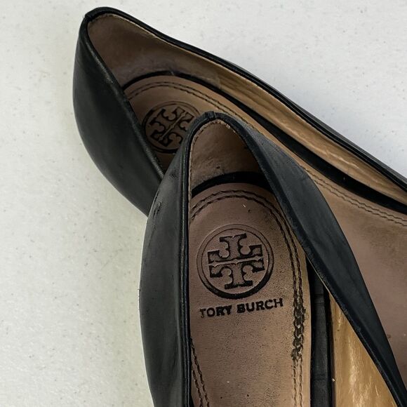 Tory Burch Lowell Ballet Flats Size 9.5 M Black Leather Logo - Picture 9 of 11